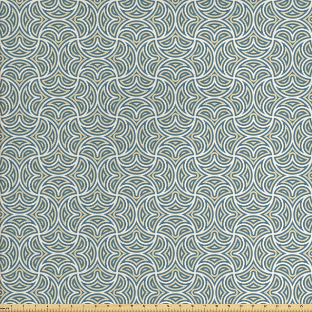 Ambesonne Abstract Fabric by the Yard Upholstery, Celtic European Motifs, 2 Yards, Pale Yellow Slate Blue