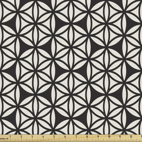Ambesonne Abstract Fabric by the Yard Upholstery, Tree of Life Oval Modern, 1 Yard, Eggshell Black