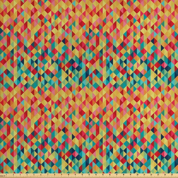 Ambesonne Tribal Fabric by the Yard Upholstery, Triangles Fractal Aztec, 5 Yards, Multicolor
