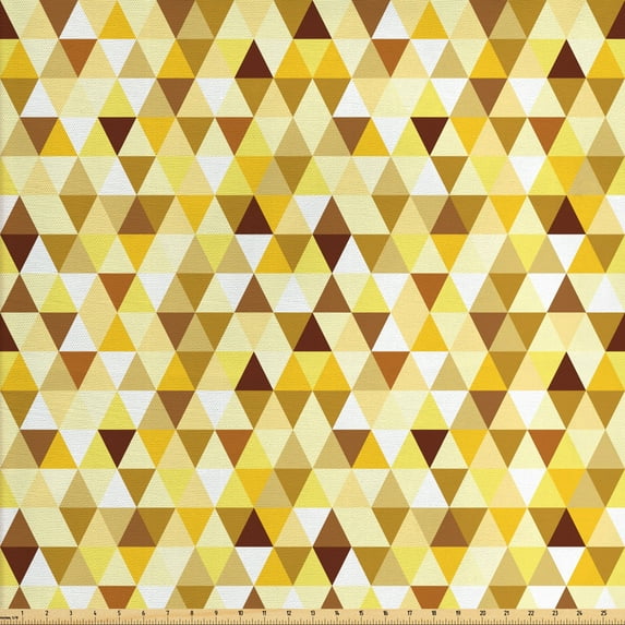 Ambesonne Abstract Fabric by the Yard Upholstery, Triangle Rhombus Funky, 3 Yards, Yellow Brown White