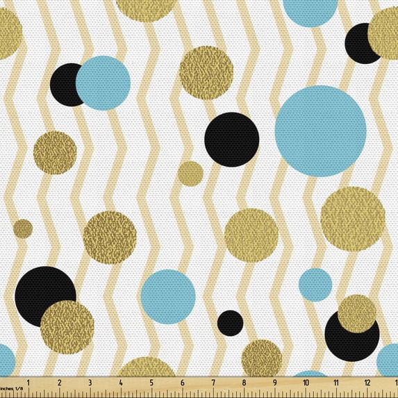 Ambesonne Abstract Fabric by the Yard Upholstery, Trippy Geometric Round, 1 Yard, Aqua