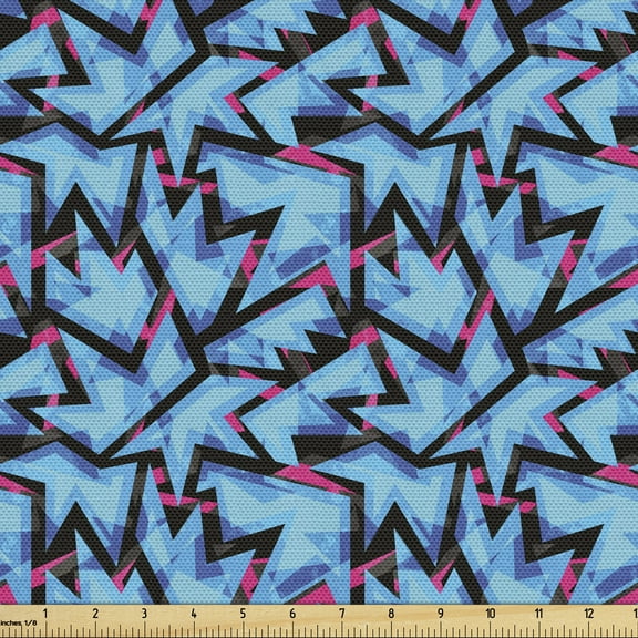 Ambesonne Grungy Fabric by the Yard Upholstery, Trippy Neon, 1 Yard, Sky Blue Black Pink