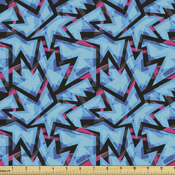 Abstract Fabric by the Yard, Trippy Neon in Contrast with Grunge Digital Effects Illustration, Decorative Upholstery Fabric for Chairs & Home Accents, 2 Yards, Sky Blue Black Pink by Ambesonne