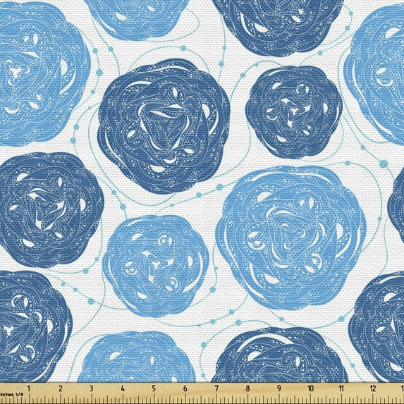 Ambesonne Abstract Fabric by the Yard Upholstery, Shapes with Stripes Dots, 1 Yard, Blue and Pale Blue