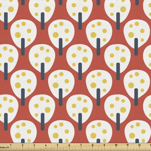 Ambesonne Abstract Fabric by the Yard Upholstery, Simple Fruit Trees, 1 Yard, Salmon Champagne