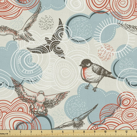 Ambesonne Abstract Fabric by the Yard Upholstery, Celestial Dashed Cloud, 5 Yards, Multicolor