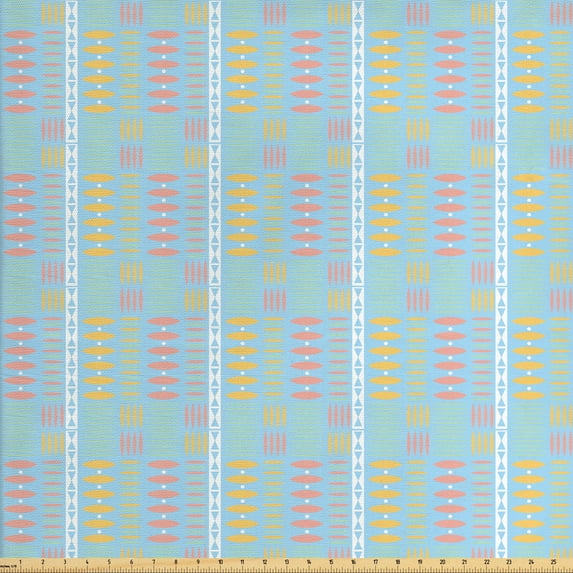 Abstract Fabric by the Yard Upholstery, Colorful Native Pattern with Tribal Inspired Ornaments, Decorative Fabric for DIY and Home Accents, Multicolor by Ambesonne