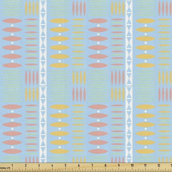Abstract Fabric by the Yard Upholstery, Colorful Native Pattern with Tribal Inspired Ornaments, Decorative Fabric for DIY and Home Accents, Multicolor by Ambesonne