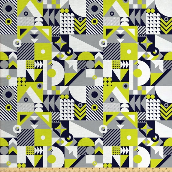 Ambesonne Abstract Fabric by the Yard Upholstery, Contemporary Mosaic, 3 Yards, Yellow Green