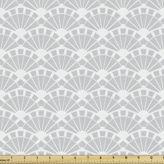 Abstract Fabric by the Yard Upholstery, Continued Layout of Inspired Motifs in Monochrome Pastel Colors, Decorative Fabric for DIY and Home Accents, Pale Purpleblue White by Ambesonne