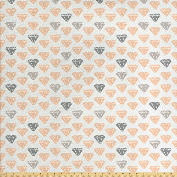 Ambesonne Abstract Fabric by the Yard Upholstery, Pastel Crystal Diamonds, 3 Yards, Peach and Grey