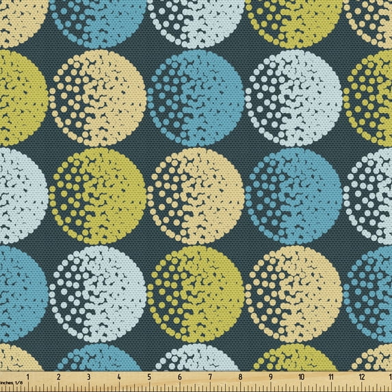 Ambesonne Abstract Fabric by the Yard Upholstery, Dots Composition Circles, 3 Yards, Dark Teal Multicolor