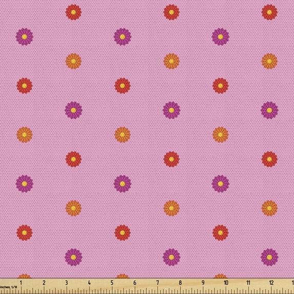 Ambesonne Abstract Fabric by the Yard Upholstery, Colorful Flower Motifs, 1 Yard, Pink Multicolor