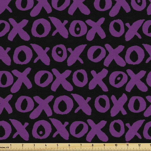 Ambesonne Abstract Fabric by the Yard Upholstery, Retro Funky Xoxo Lettering, 1 Yard, Purple Black