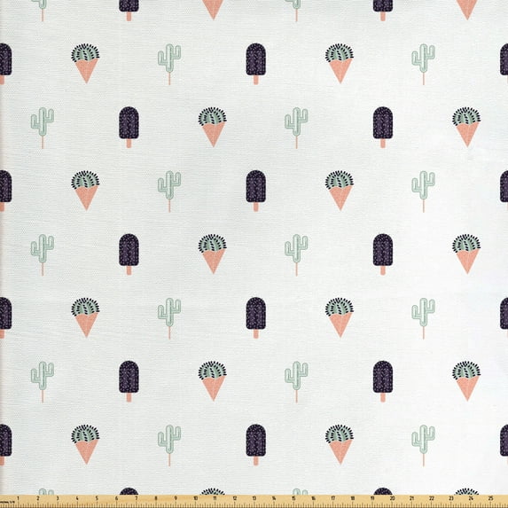 Abstract Fabric by the Yard Upholstery, Funny Summer Design with Exotic Cactus Plants Shape as Ice Creams and Popsicles, Decorative Fabric for DIY and Home Accents, Multicolor by Ambesonne