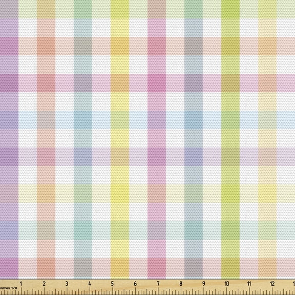 Abstract Fabric by the Yard Upholstery, Geometric Vertical Horizontal Stripes in Various Tones Picnic Plaid Themed Pattern, Decorative Fabric for DIY and Home Accents, Multicolor by Ambesonne