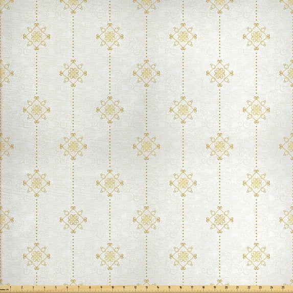 Abstract Fabric by the Yard Upholstery, Horizontal Ornates Eastern Style Vintage Pattern, Decorative Fabric for DIY and Home Accents, Off White Camel by Ambesonne