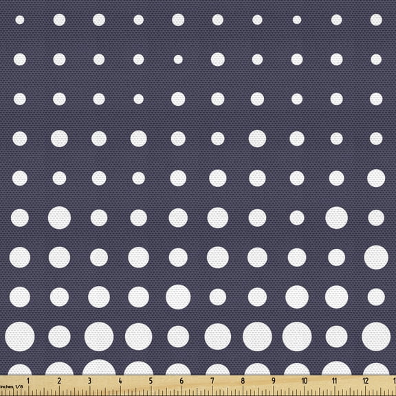 Ambesonne Abstract Fabric by the Yard Upholstery, Polka Dotted Flows Pattern, 1 Yard, Dark Indigo and White