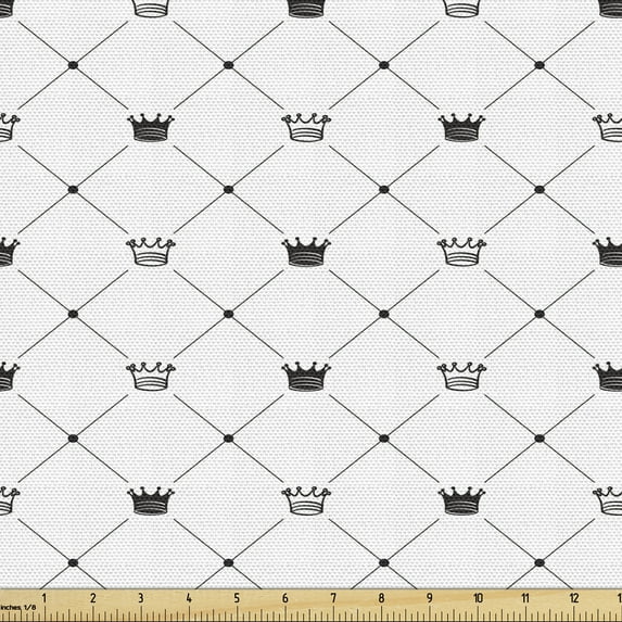 Ambesonne Modern Fabric by the Yard Upholstery, Kings Crown, 1 Yard, Black White
