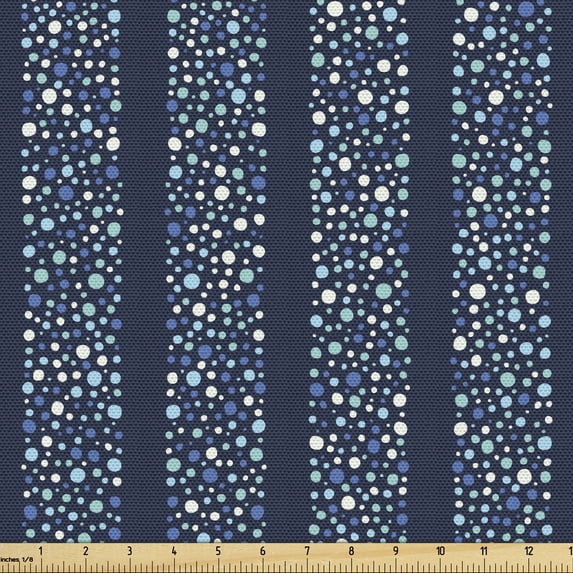 Ambesonne Abstract Fabric by the Yard Upholstery, Dots Circles Striped, 1 Yard, Indigo Violet Blue