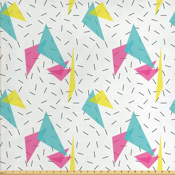 Ambesonne Abstract Fabric by the Yard Upholstery, Memphis Style Forms, 5 Yards, Multicolor