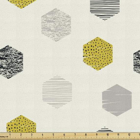 Ambesonne Abstract Fabric by the Yard Upholstery, Minimalistic Hexagons Art, 3 Yards, Ivory Dark Yellow