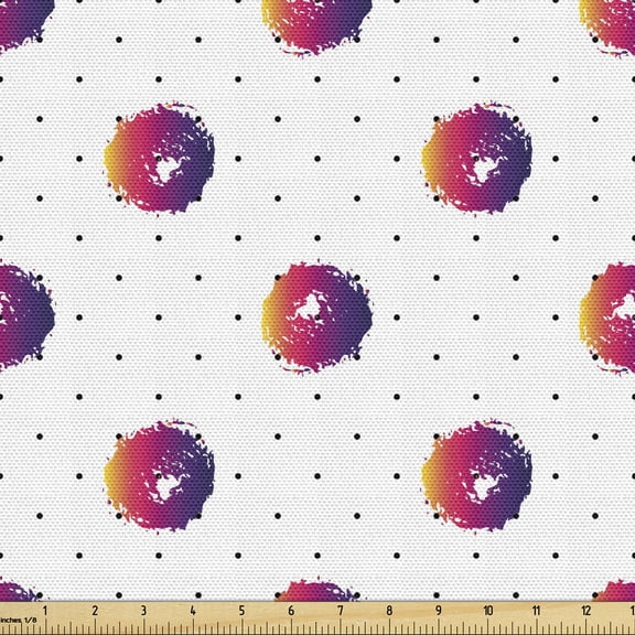 Abstract Fabric by the Yard Upholstery, Modern Brushstroke Grunge Circles on Polka Dots Retro Doodle Art, Decorative Fabric for DIY and Home Accents, Purple Dark Orange by Ambesonne