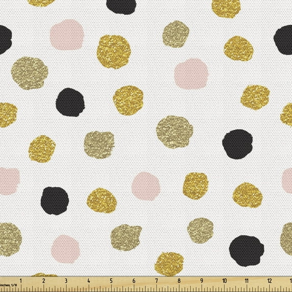 Ambesonne Abstract Fabric by the Yard Upholstery, Modern Dots Brushstrokes, 2 Yards, Pale Coffee Rose and Black