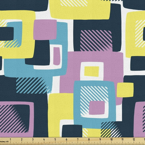Ambesonne Abstract Fabric by the Yard Upholstery, Digital Geometric Shapes, 10 Yards, Multicolor