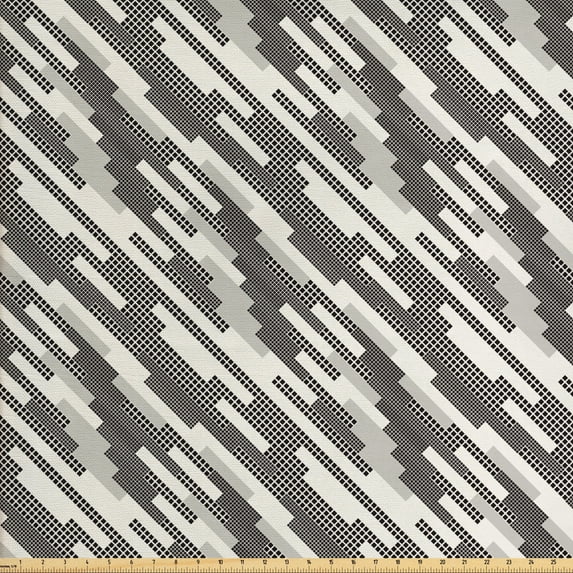 Ambesonne Abstract Fabric by the Yard Upholstery, Modern Squares Stripes, 2 Yards, Cream Pale Grey Black