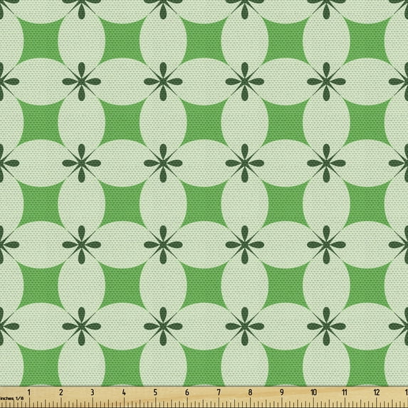 Abstract Fabric by the Yard Upholstery, Monochrome Design Vintage Influenced Leafy Lattice Print, Decorative Fabric for DIY and Home Accents, Fern Green Pale Green by Ambesonne
