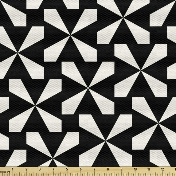 Ambesonne Abstract Fabric by the Yard Upholstery, Monochrome Geometric 70's, 1 Yard, Eggshell and Dark Brown