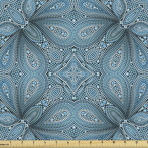 Ambesonne Abstract Fabric by the Yard Upholstery, Bluish Mosaic Ornaments, 1 Yard, Slate Blue and Multicolor