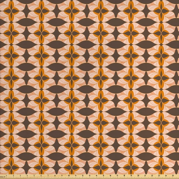 Abstract Fabric by the Yard Upholstery, Nostalgic Inspired Retro Themed Pattern with Botany Elements, Decorative Fabric for DIY and Home Accents, Umber Dark Orange by Ambesonne