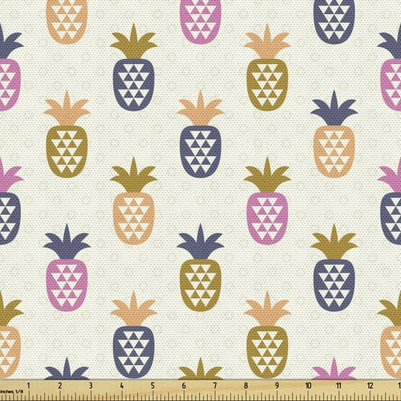 Ambesonne Abstract Fabric by the Yard Upholstery, Pineapples with Polka Dots, 1 Yard, Multicolor