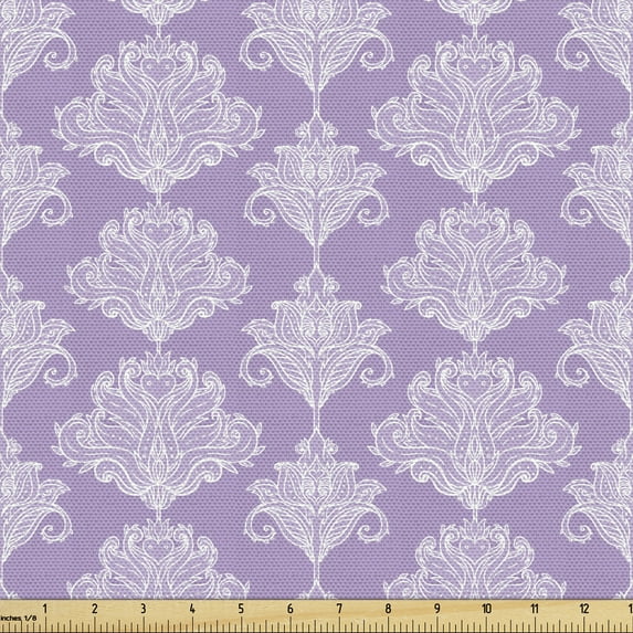 Ambesonne Abstract Fabric by the Yard Upholstery, Vintage Paisley Inspired, 10 Yards, Pale Lilac and White