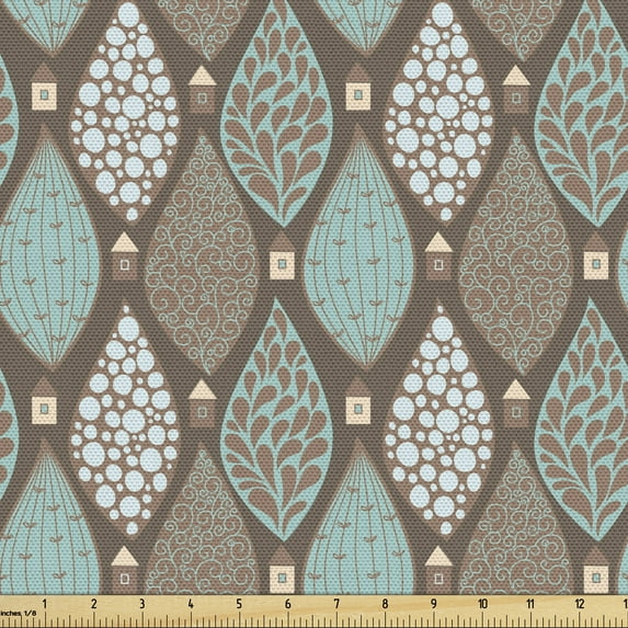 Ambesonne Abstract Fabric by the Yard Upholstery, Paisley Shaped Art Motifs, 3 Yards, Taupe and Multicolor