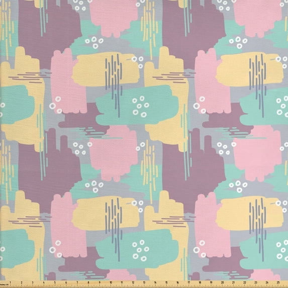 Abstract Fabric by the Yard Upholstery, Pastel Color 90s Retro Memphis Style Paint Brush Stroked Funky Conceptual Pattern, Decorative Fabric for DIY and Home Accents, Multicolor by Ambesonne