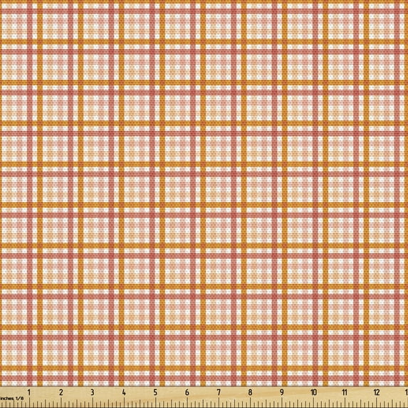 Abstract Fabric by the Yard Upholstery, Pastel Simplistic Geometric Square Lines Tartan Checkered Classic Details, Decorative Fabric for DIY and Home Accents, Coral Dark Orange by Ambesonne