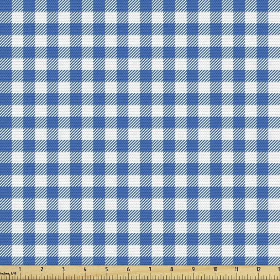 Ambesonne Kitchen Fabric by the Yard Upholstery, Picnic Style Motif, 5 Yards, Violet Blue White