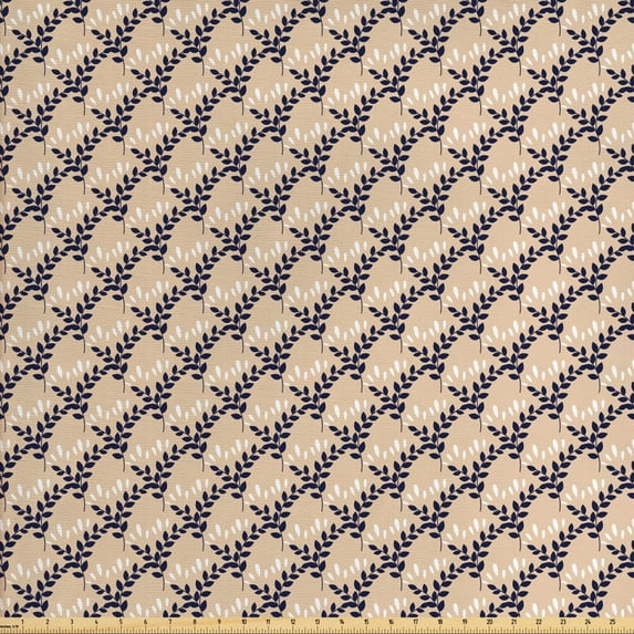 Ambesonne Abstract Fabric by the Yard Upholstery, Gardening Plants Herbal, 3 Yards, Pale Brown Dark Grey
