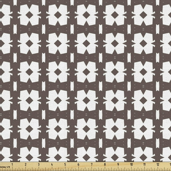 Ambesonne Abstract Fabric by the Yard Upholstery, Classic Vintage Shapes, 3 Yards, Umber and White