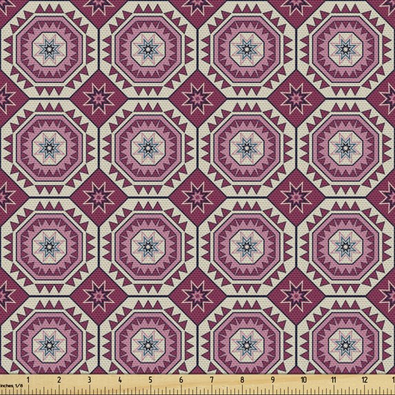 Abstract Fabric by the Yard Upholstery, Repeated Intricate Geometric Shapes and Tribal Inspired Triangular Motifs, Decorative Fabric for DIY and Home Accents, Dried Rose Pale Tan by Ambesonne