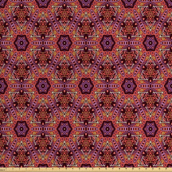 Abstract Fabric by the Yard Upholstery, Repetitive Ethnic Effect Vivid Color Mosaic Pattern with Triangles and Design, Decorative Fabric for DIY and Home Accents, Multicolor by Ambesonne