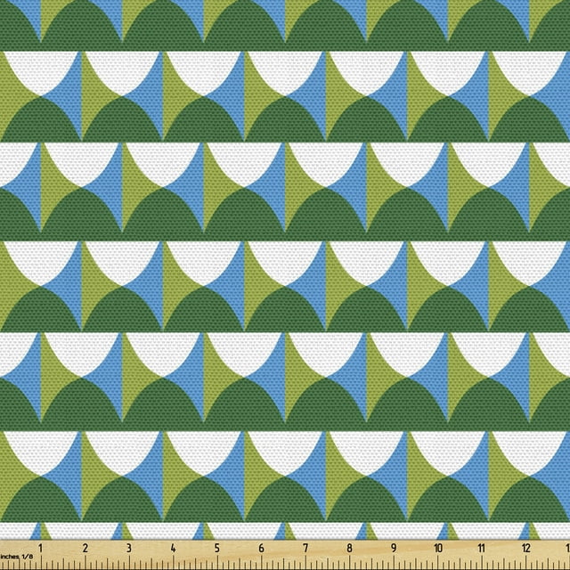 Ambesonne Abstract Fabric by the Yard Upholstery, Repeated Geometric Motifs, 5 Yards, Emerald Blue and Apple Green
