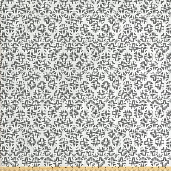 Ambesonne Abstract Fabric by the Yard Upholstery, Repetitive Triskele Art, 3 Yards, White and Charcoal Grey