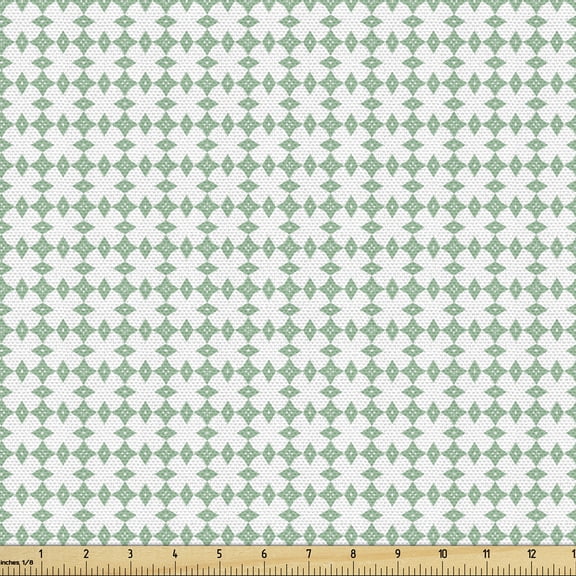 Ambesonne Abstract Fabric by the Yard Upholstery, Monochrome Elements Motif, 1 Yard, White and Dark Sea Green