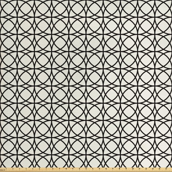 Abstract Fabric by the Yard Upholstery, Simplistic Illustration of Intricate Circles Contemporary Design, Decorative Fabric for DIY and Home Accents, Eggshell Charcoal Grey by Ambesonne