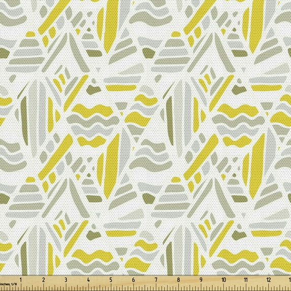 Abstract Fabric by the Yard Upholstery, Tribal Triangles Doodle Style Design, Decorative Fabric for DIY and Home Accents, Pale Khaki Earth Yellow by Ambesonne