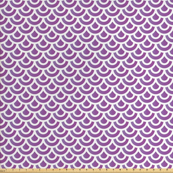 Ambesonne Abstract Fabric by the Yard Upholstery, Vibrant Tone Half Circles, 2 Yards, Fuchsia and White